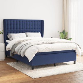 Cama box spring con colchón tela azul 140x190 cm Cama box spring con colchón tela azul 140x190 cm
