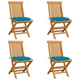 Garden chairs 4 pcs teak wood with light blue cushions by vidaXL, Garden chairs - Ref: Foro24-3062587, Price: 251,06 €, Disco...