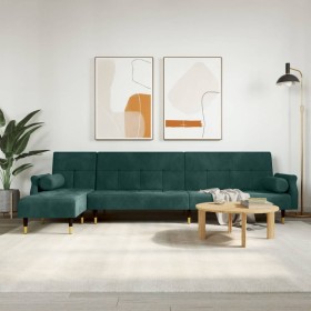 L-shaped dark green velvet sofa bed 271x140x70 cm by , Sofas - Ref: Foro24-3157223, Price: 484,54 €, Discount: %