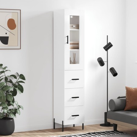 Hoher Schrank aus glänzend weißem Sperrholz 34,5x34x180 cm. von , Sideboards - Ref: Foro24-3199243, Preis: 136,44 €, Rabatt: %