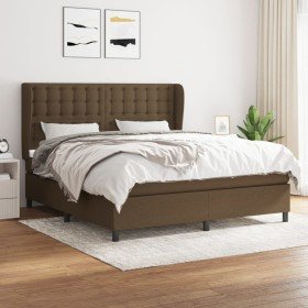 Cama box spring con colchón tela marrón oscuro 160x200 cm en Camas y somieres | Comprar online en Foro24