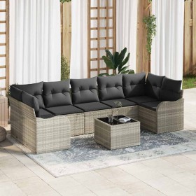 Conjunto de sofá de jardín 8 pcs Gris claro 55 x 55 x 37 cm