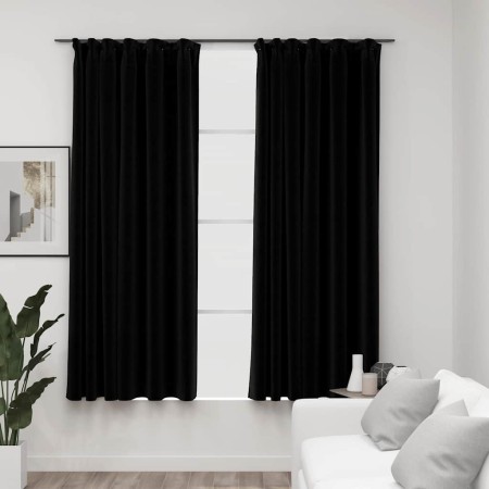 Verdunkelungsvorhänge mit Leinenoptik und Haken, 2 Stück, schwarz, 140x175cm. von , Vorhänge und Gardinen - Ref: Foro24-32115...
