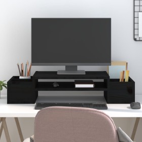 Soporte para monitor madera maciza de pino negro 70x27,5x15 cm de , Bases y elevadores para ordenadores - Ref: Foro24-813968,...