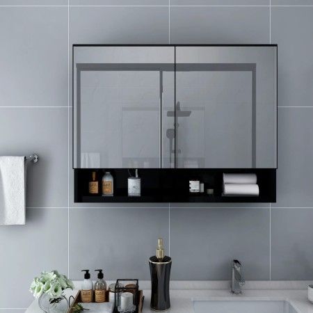 Armario de baño con espejo negro 80x15x60 cm de vidaXL, Tocadores de baño - Ref: Foro24-323605, Precio: 115,77 €, Descuento: %