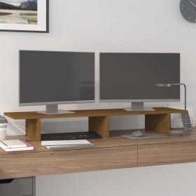 Solid pine wood monitor stand in honey brown color, 100x27x15 cm by , Computer bases and risers - Ref: Foro24-813982, Price: ...