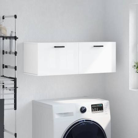 Wandschrank aus glänzend weißem Ingenieurholz 100x36,5x35 cm von , Schließfächer und Lagerschränke - Ref: Foro24-830134, Prei...