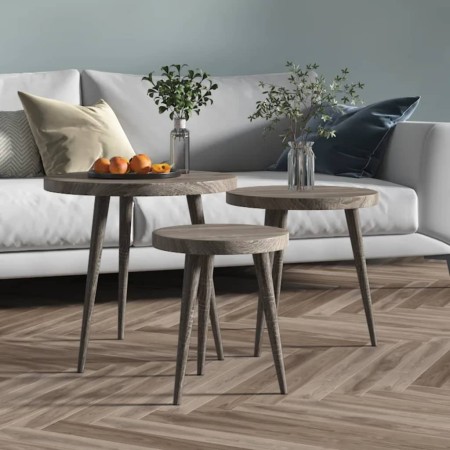 Set of 3 auxiliary tables made of gray MDF and iron by , Side tables - Ref: Foro24-286095, Price: 70,01 €, Discount: %