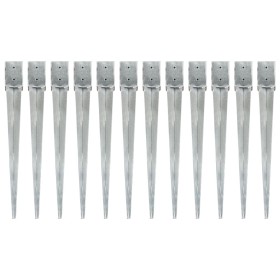Picas de tierra 12 uds acero galvanizado plateado 10x10x91 cm de , Puntas para anclaje en el suelo - Ref: Foro24-145424, Prec...