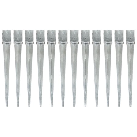 Ground spikes 12 units galvanized steel silver 10x10x91 cm by , Spikes for anchoring in the ground - Ref: Foro24-145424, Pric...