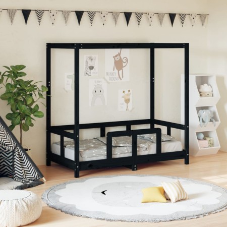Kinderbettgestell aus schwarzem Kiefernholz, 70x140 cm. von , Kinderbetten und Betten für Kinder - Ref: Foro24-834512, Preis:...