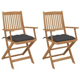 2 pcs folding garden chairs and solid acacia wood cushions by vidaXL, Garden chairs - Ref: Foro24-3064605, Price: 139,57 €, D...