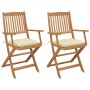 2 pcs folding garden chairs and solid acacia wood cushions by vidaXL, Garden chairs - Ref: Foro24-3064607, Price: 171,14 €, D...