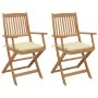 2 pcs folding garden chairs and solid acacia wood cushions by vidaXL, Garden chairs - Ref: Foro24-3064607, Price: 166,38 €, D...