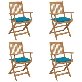 4 pcs folding garden chairs and solid acacia wood cushions by vidaXL, Garden chairs - Ref: Foro24-3064636, Price: 197,39 €, D...