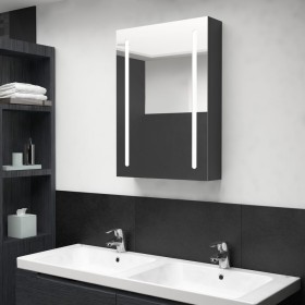Armario de baño con espejo LED negro brillante 50x13x70 cm