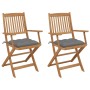 2 pcs folding garden chairs and solid acacia wood cushions by vidaXL, Garden chairs - Ref: Foro24-3064606, Price: 161,86 €, D...