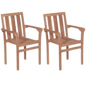 Stackable garden chairs, 2 units, solid teak wood by , Garden chairs - Ref: Foro24-44725, Price: 289,37 €, Discount: %