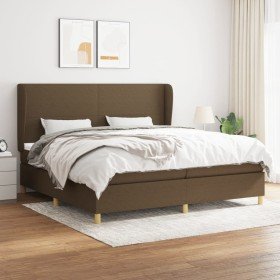 Cama box spring con colchón tela marrón oscuro 200x200 cm en Camas y somieres | Comprar online en Foro24