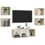 Muebles de salón 5 pzas madera ingeniería blanco y roble Sonoma de , Muebles TV - Ref: Foro24-3079615, Precio: 146,83 €