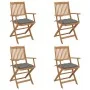 4 pcs folding garden chairs and solid acacia wood cushions by vidaXL, Garden chairs - Ref: Foro24-3064633, Price: 200,78 €, D...