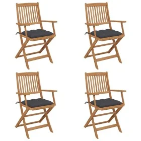4 pcs folding garden chairs and solid acacia wood cushions by vidaXL, Garden chairs - Ref: Foro24-3064632, Price: 197,39 €, D...