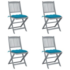 Folding garden chairs 4 pcs cushions solid acacia wood by vidaXL, Garden chairs - Ref: Foro24-3064582, Price: 209,97 €, Disco...