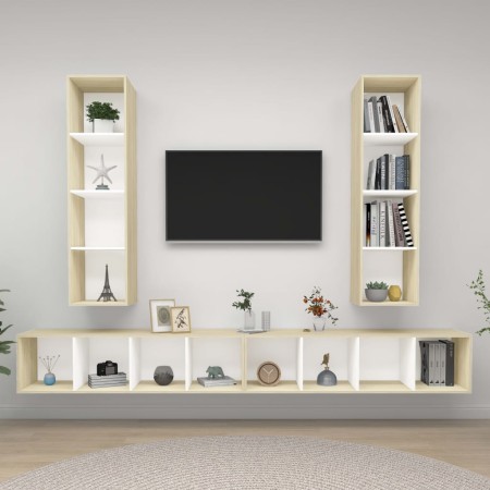 Wohnzimmermöbel 4-teilig, weiß und Eiche Sonoma von , TV-Möbel - Ref: Foro24-3079894, Preis: 254,62 €, Rabatt: %
