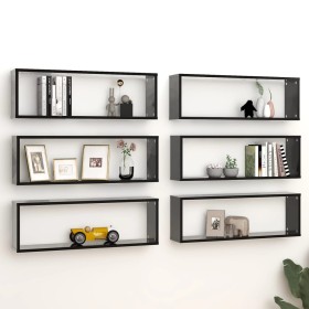 Cube wall shelves 6 units black plywood 80x15x26.5 cm by , Shelves and shelves - Ref: Foro24-807111, Price: 69,18 €, Discount: %