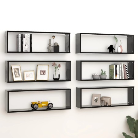 Estantes cubo de pared 6 uds contrachapado negro 80x15x26,5 cm de , Estantes y estanterías - Ref: Foro24-807111, Precio: 69,1...
