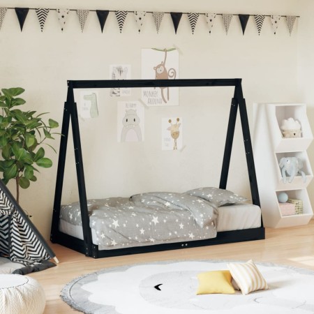 Bed frame for children made of black pine wood 70x140 cm by , Cribs and beds for children - Ref: Foro24-834527, Price: 103,06...