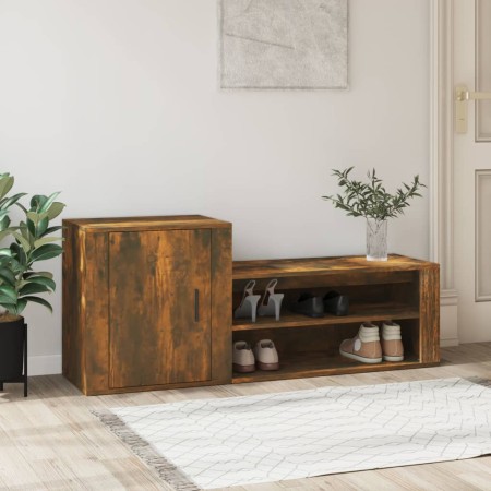 Schuhschrank aus geräucherter Eichen-Sperrholzplatte, 130x35x54 cm. von , Schuhregale und Schuhorganisatoren - Ref: Foro24-81...