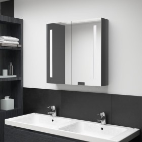 Armario de baño con espejo LED gris brillante 62x14x60 cm