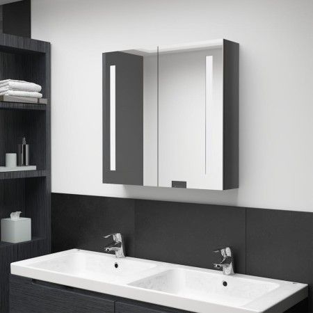 Badezimmerschrank mit LED-Spiegel glänzend grau 62x14x60 cm von vidaXL, Badezimmerwaschtische - Ref: Foro24-326521, Preis: 10...