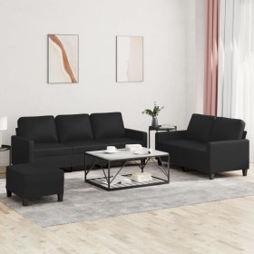 Sofagarnitur mit 3-teiligen Kissen aus schwarzem Kunstleder. von , Sofas - Ref: Foro24-3201423, Preis: 499,66 €, Rabatt: %