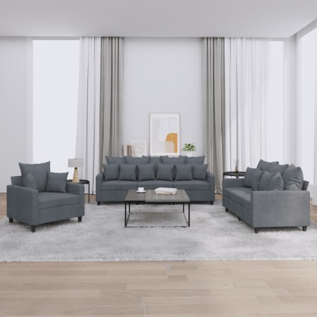 3-piece dark gray velvet sofa set with cushions by , Sofas - Ref: Foro24-3201681, Price: 632,58 €, Discount: %