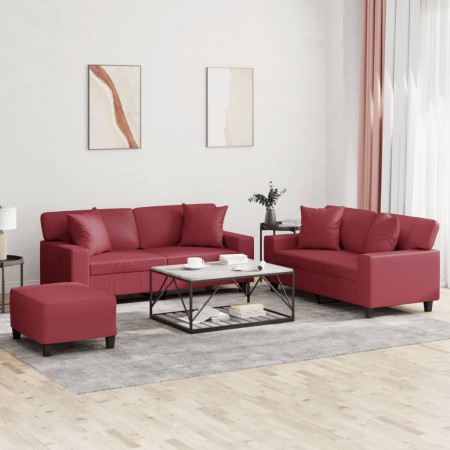 Sofagarnitur mit 3-teiligen Kissen aus künstlichem rotem Leder. von , Sofas - Ref: Foro24-3201932, Preis: 616,36 €, Rabatt: %