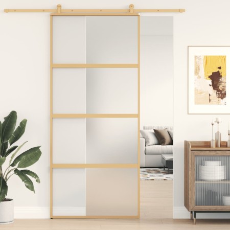 Schiebetür aus goldfarbenem ESG-Milchglas und Aluminium 90x205cm. von , Türen für zu Hause - Ref: Foro24-155182, Preis: 216,0...