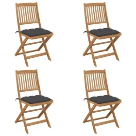 Sillas de jardín plegables 4 uds y cojines madera maciza acacia de vidaXL, Sillas de jardín - Ref: Foro24-3064686, Precio: 20...