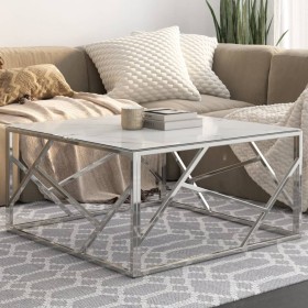 Silberner Couchtisch aus Edelstahl und gehärtetem Glas von , Couchtisch - Ref: Foro24-349947, Preis: 194,24 €, Rabatt: %