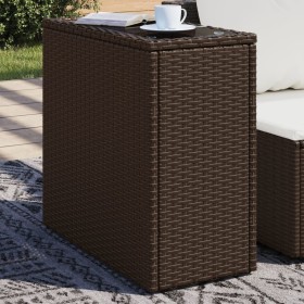 Garden side table with glass top, brown PE rattan, 58x27.5x55 cm by , Garden tables - Ref: Foro24-366214, Price: 49,19 €, Dis...