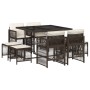 Essgruppe für Garten, 9-teilig, mit braunen Kunststoff-Rattan-Kissen. von , Gartensets - Ref: Foro24-3210957, Preis: 404,38 €...