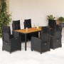 Set de comedor de jardín 7 pzas y cojines ratán sintético negro by , Garden sets - Ref: Foro24-3212910, Price: 954,54 €, Disc...