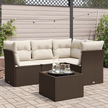 Set comedor de jardín 5 piezas y cojines ratán sintético marrón von , Gartensets - Ref: Foro24-3249432, Preis: 351,19 €, Raba...