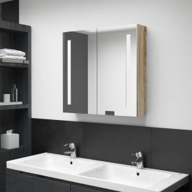 Armario de baño con espejo y LED color roble 62x14x60 cm