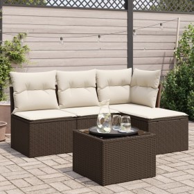 Set comedor de jardín 5 piezas y cojines ratán sintético marrón von , Gartensets - Ref: Foro24-3217513, Preis: 296,38 €, Raba...