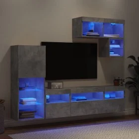 Muebles TV pared con LED 6 pzas madera ingeniería gris hormigón von , TV-Möbel - Ref: Foro24-3216735, Preis: 204,64 €, Rabatt: %
