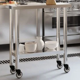 Mesa de trabajo de cocina con ruedas acero inox 82,5x30x85 cm by , Restoration - Ref: Foro24-376460, Price: 129,72 €, Discoun...
