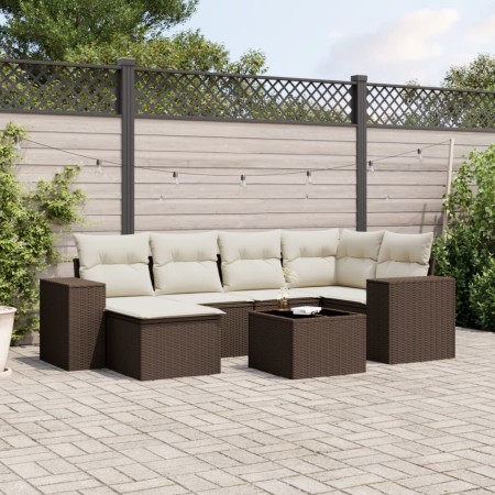 Juego de sofás de jardín 7 piezas con cojines ratán PE marrón by , Garden sets - Ref: Foro24-3255210, Price: 479,10 €, Discou...