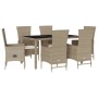 Set comedor de jardín 7 pzas con cojines ratán sintético beige